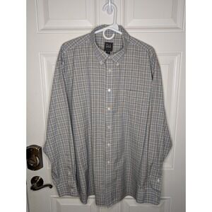 Jos A Bank Travelers Collection Mens 2XL Shirt Plaid Blue Yellow Long Sleeve EUC